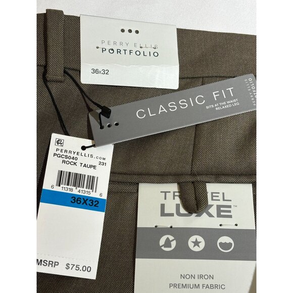 Perry Ellis Travel Luxe Classic Fit Pants Mens 36x32 FolioFlex Rock Taupe - Picture 5 of 11